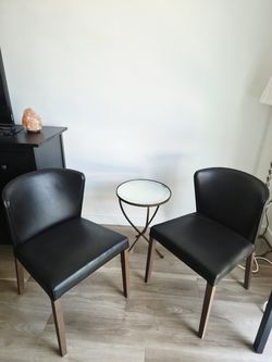 Crate And Barrel Jules Accent Table Round glass side table, folding metal base, Los Feliz LA