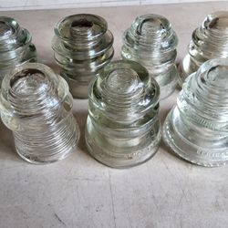 7 Vintage Clear Glass Electric Insulators Hemingray And Armstrong 