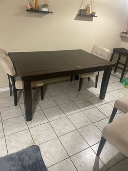 Dark Wood Dining Table with 4 Chairs