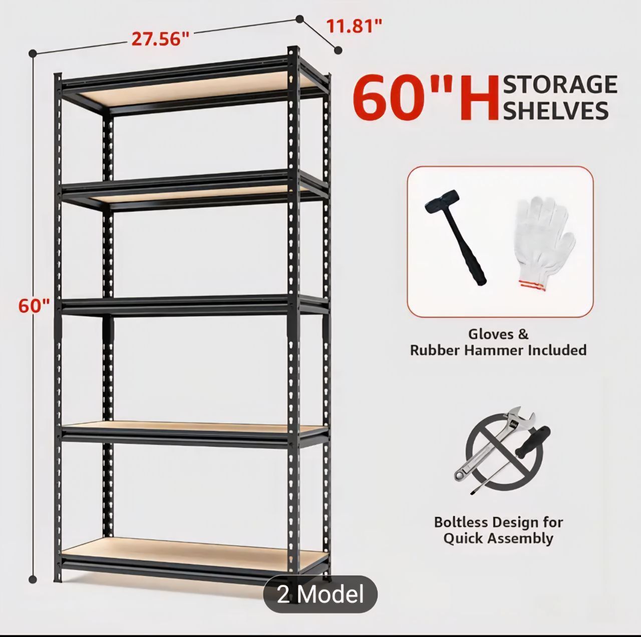 5 Tier Storage Shelves, Adjustable Metal Shelving Unit, Heavy Duty Garage Storage Shelves For Warehouse, Basement, Kitchen, Pantry, Living Room, Black