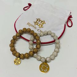 Rustic Cuff Women's Beaded Gold & Silver  Bracelet with Gold Charm