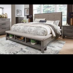 Hallanden Gray & Taupe Uph. Panel Bedroom Sets