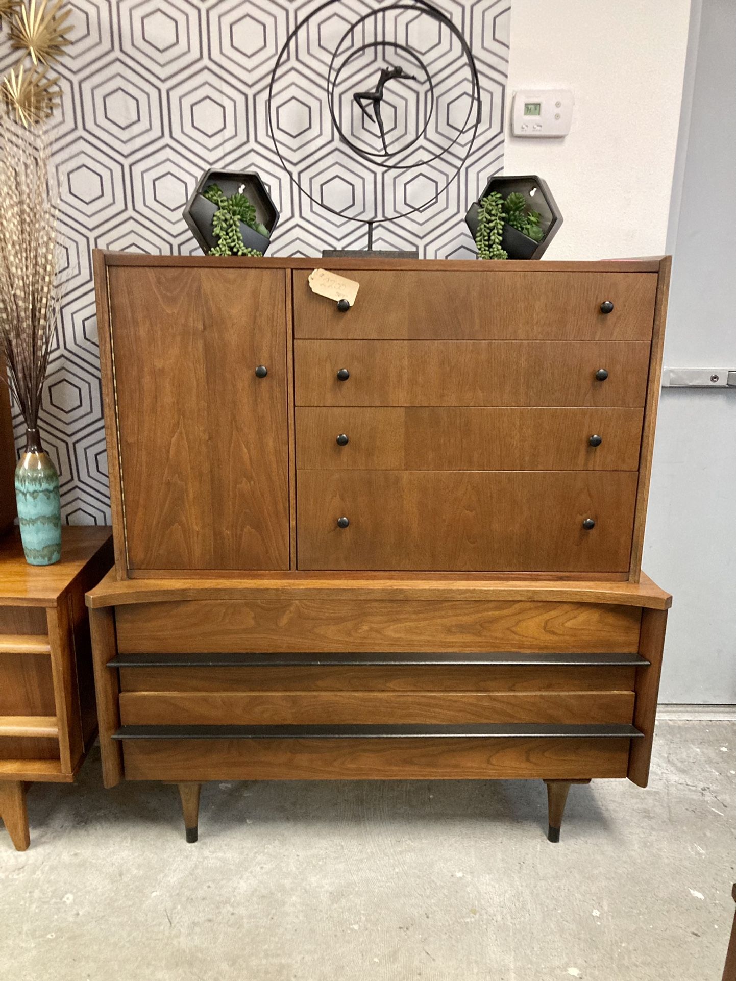 MCM Vintage Mid Century Modern Gentlemens Armoire Dresser And Nightstand 