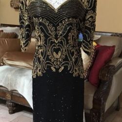 Black and Gold Long Beaded Gown size 12