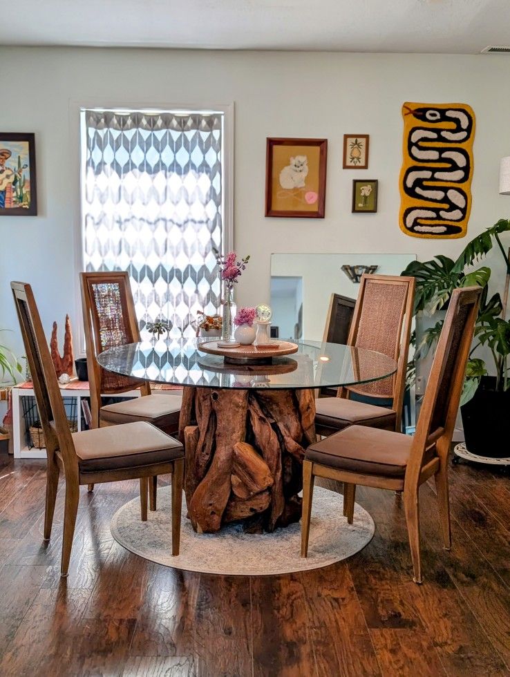 Teak Glass Top Dining Table And Chairs