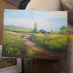 Hand Painted Artist Signed Countryside 