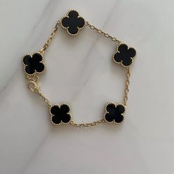 VAN CLEEF & ARPELS 18K Yellow Gold Black Onyx 5 MotifsVintage Alhambra Bracelet