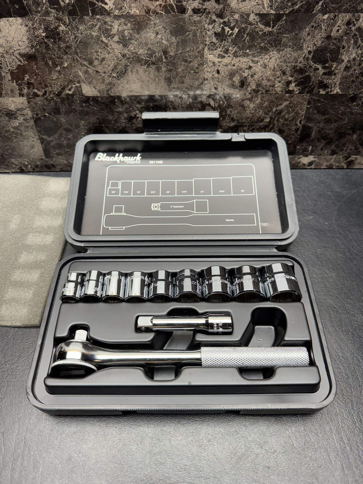 Blackhawk by Proto 3811NB Standard Socket Set, Imperial, 11 Pieces, Full Polish