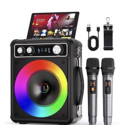 Karaoke Machine, Portable Bluetooth Karaoke Speaker with 2 Wireless Microphones, PA System for Adults Kids with LED Lights & Echo Adjust•Retail $96.69