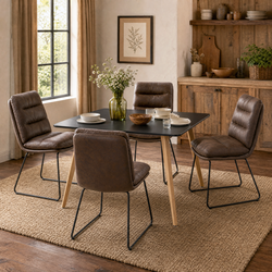 Homy Casa ROOKIE S+STEFFEN 5-Piece Dining Set 43.3" Black Dining Table with 4 Steffen Brown Chairs Open Box