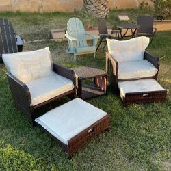 New PamaPic 5pc Outdoor Wicker Patio Furniture Set With Cushion Ottoman Table Chairs