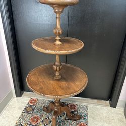 Antique 3 Tier Dumbwaiter Accent Clawfeet Butler Display Table