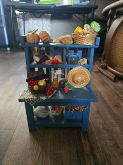 12" Wood Harvest Bench Decor