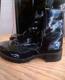 Black Patent Leather Lace-Up Combat Boots