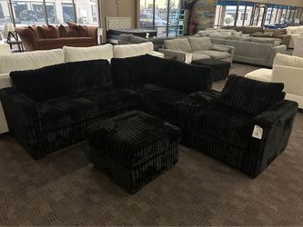 Black comfy sectional w/ console and ottoman