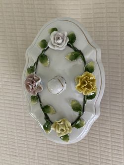 Beautiful antique trinket box in an oval shape made in Germany