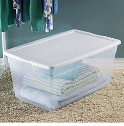 Clear Plastic Storage Bin with White Lid 90quart