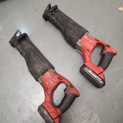 2 Milwaukee M18 Fuel Sawzalls With Battery 