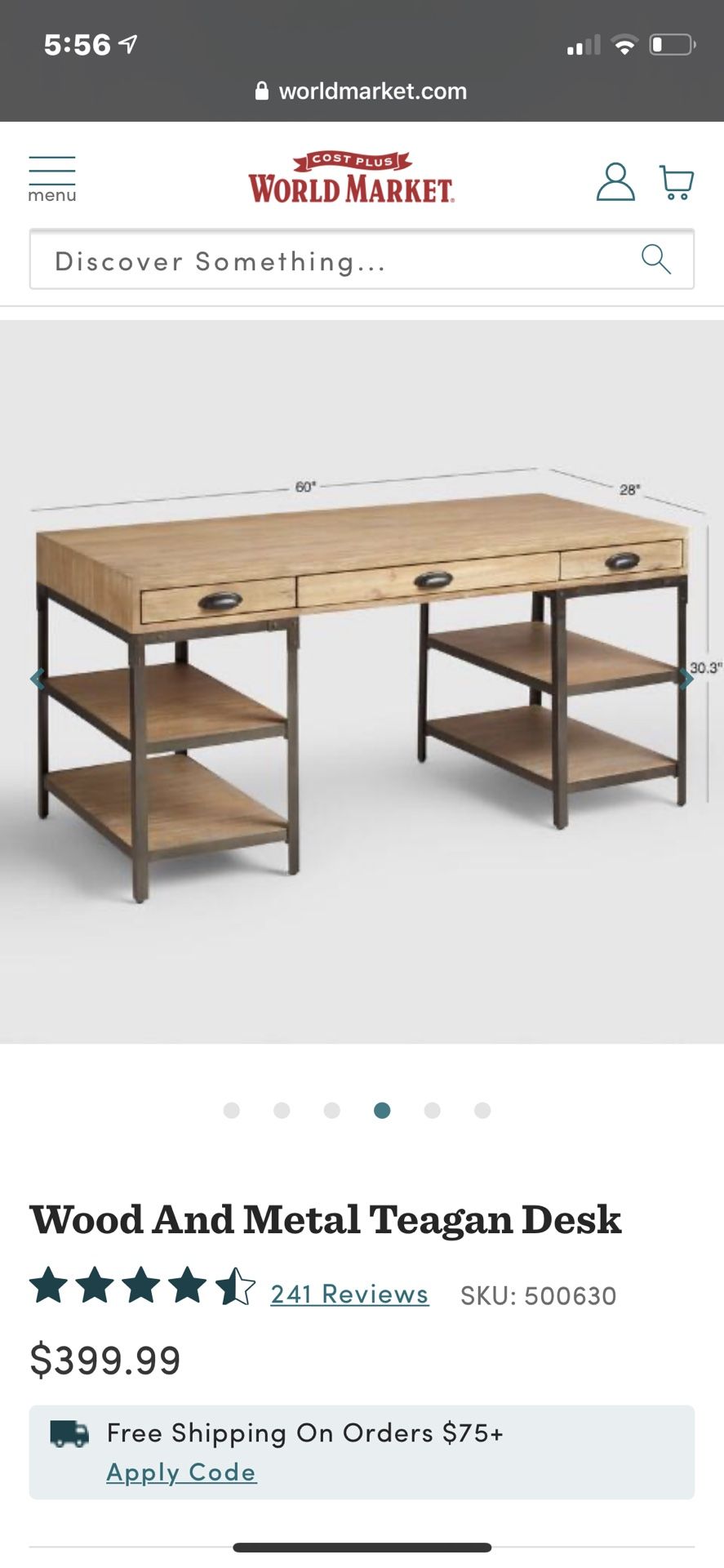 Wood and Metal Teagan Desk