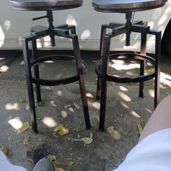 Pair Of  Costway Vintage Wood Metal Adjustable Bar Stools 