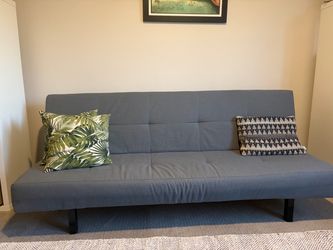 Gray Fabric Futon Sofa Bed and Mattress Topper