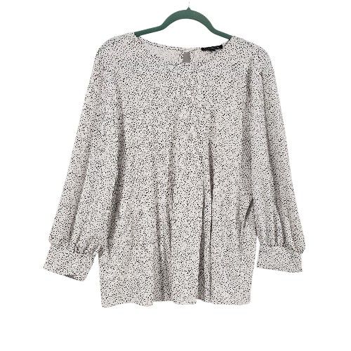 ADRIANNA PAPELL Womens White Black Speckled Pleated 3/4 Sleeve Blouse Size XL