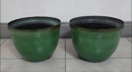 *** JUST REDUCED *** PAIR of 12" (Diameter) Green Resin Planters (2 for $30) @ Lasting Creations