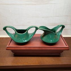 Vintage 1940's Green & Gold 22 Karat Creamer Sugar Bowl Set