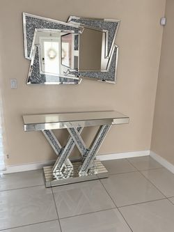 Mirrored Console Table and Wall Mirror Set