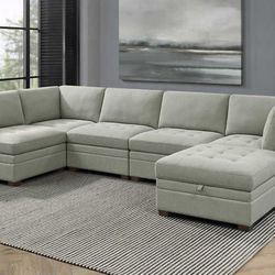 Grey Tisdale Fabric Sectional—New! Great Price!