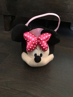 Disney Minnie Mouse Face Basket Bag With Handle Pink Bow