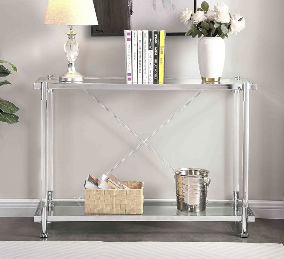 Angel Sar 43" Narrow Sofa Table, Console Table, Acrylic Glass Side Table for Hallway, Entryway, Living Room,Silver