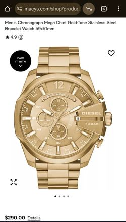 DIESEL DZ4360 Mega Chief Men's Gold-Tone Chronograph Watch BN Gift Box $270