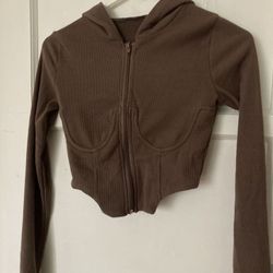 Brown Long Sleeve Crop Top 