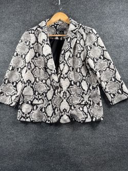 Women’s Medium Snakeskin Print Blazer Black White Open Front Jacket