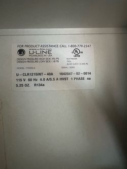 U-Line CLR1215INT 15” Clear Ice Maker — $1,350 OBO