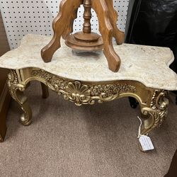 Vintage Hollywood Regency Marble Top Short Table
