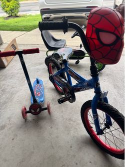 Small Spider-Man bicycle and scooter combo