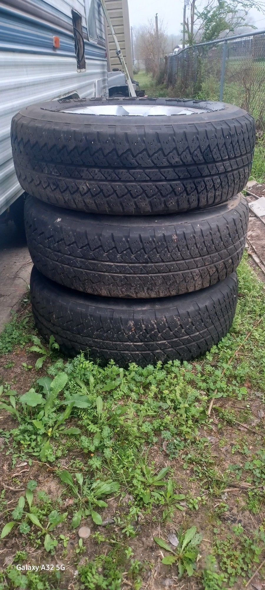 3 Jeep 5 Lug Aluminum Rim And Tires Lots Of Tread On Tires Like Brand New 