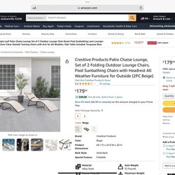 Crestlive Patio Lounge,set Of 2. Pool chairs Whit Headrest All Weather Furniture For Outside. 2 Sets(4 Chairs) $95 One Set