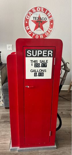 Vintage-Style Red Gas Pump Replica Cabinet Bookshelf
