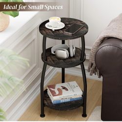 Small Round Side Table, 3-Tier Slim End Table for Small Spaces
