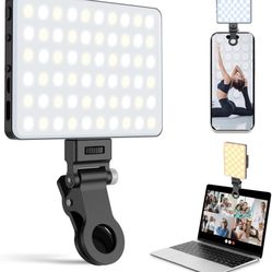 60 LED Phone Light with Front & Back Clip, Selfie Light with CRI 95+, Selfie Light for iPhone, iPad, Phone, 3000Mah Portable Light, Adjusted 3 Light M