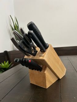 Kitchen Knife Block Set w/ Sharpener & Kitchen Shears
