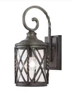 Walcott Manor 19 in. 1-Light Antique Bronze Transitional Hardwired Outdoor Wall Light Sconce with Clear Seeded Glass