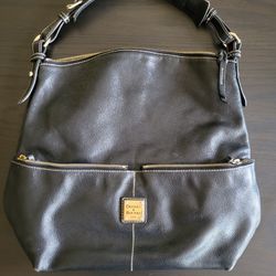 VTG Dooney & Bourke Womens Dillen Large Shoulder Hobo Bag Black Pebbled Leather