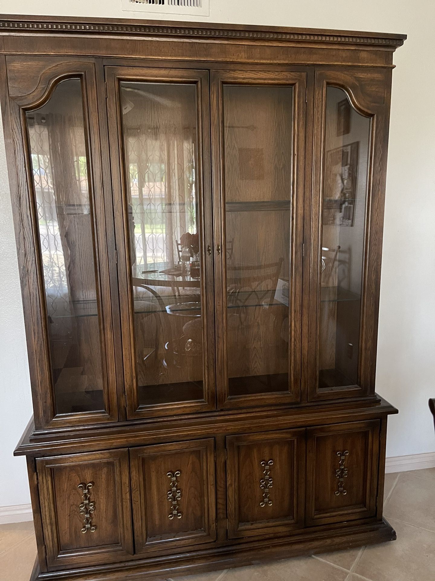 China Cabinet Dark Brown Good Condition 2 Piece $125 OBO 57X77 In.