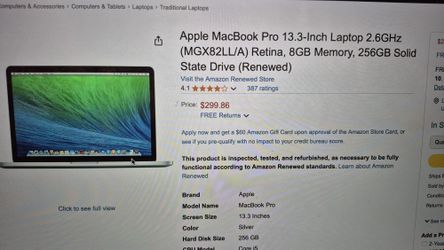 Macbook Pro 13.3 Inch Silver  8Gb Ram 256gb 