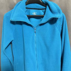 Calvin Klein Full Zip Fleece Jacket Woman Medium Teal Blue