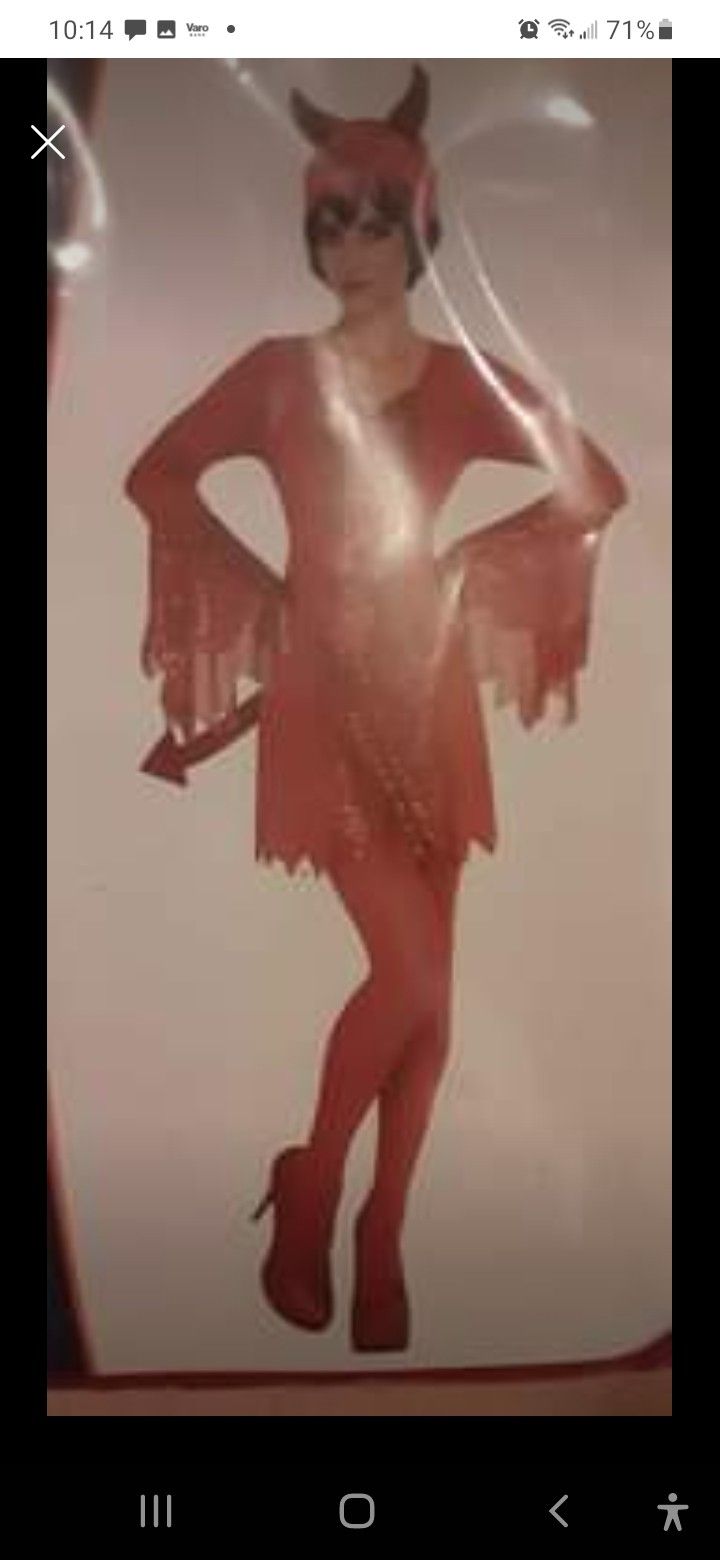 2 Pc. Women's Red Devil Costume Dress with Devil Headband Size M 8-10
